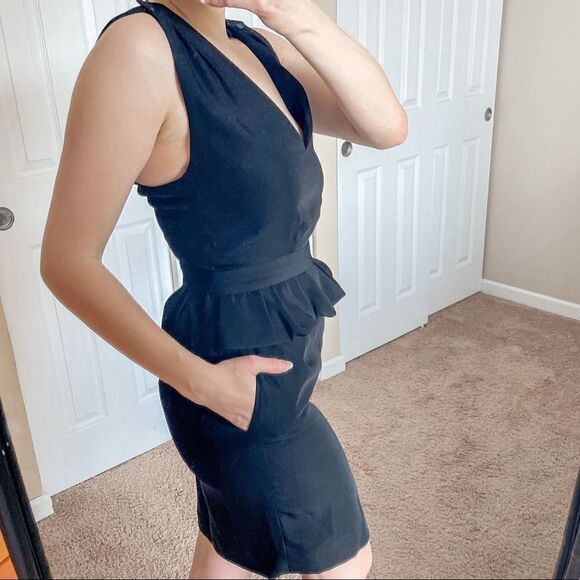 Maje Structured Peplum Dress Black 2 - Picture 3 of 13